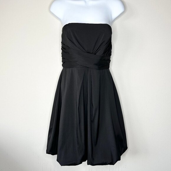 WHBM Womens Strapless LBD Party Wedding Date Bubble Hem Mini Dress in Black 8 - Picture 1 of 8